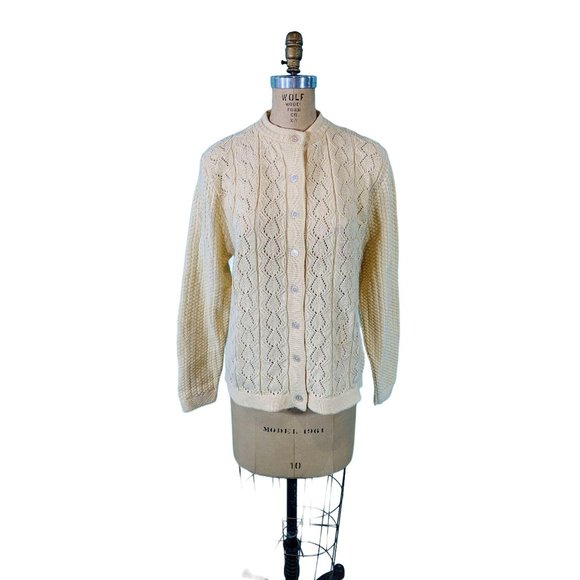 Vintage 90s Cream Cardigan Womens Size Large Haband Knit Sweater - Picture 3 of 10